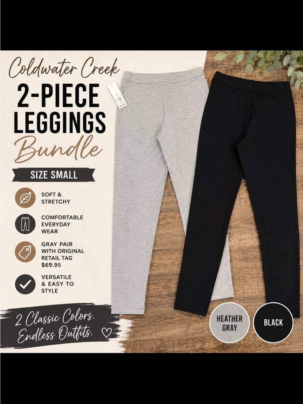Coldwater Creek Heather Gray & Black Leggings Duo